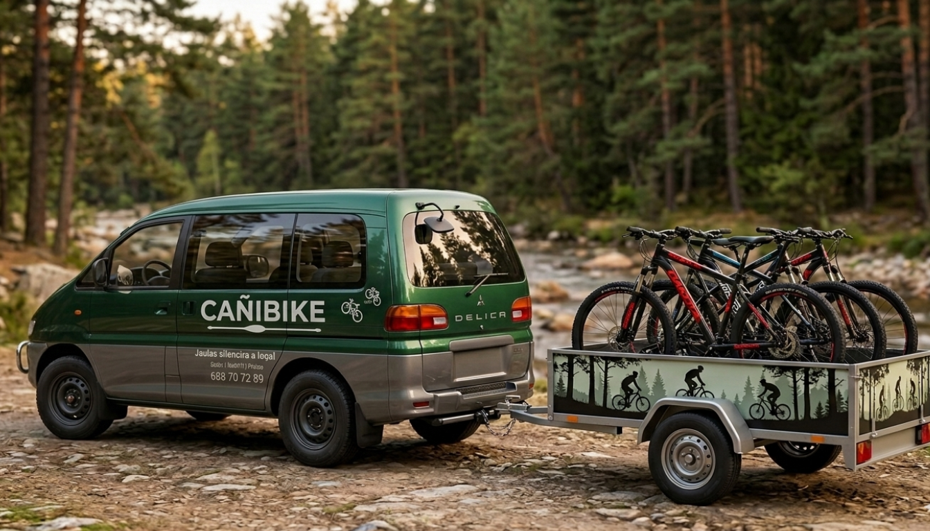 Cañifurgo con remolque de bicicletas — soporte Montañas Vacías Serranía de Cuenca