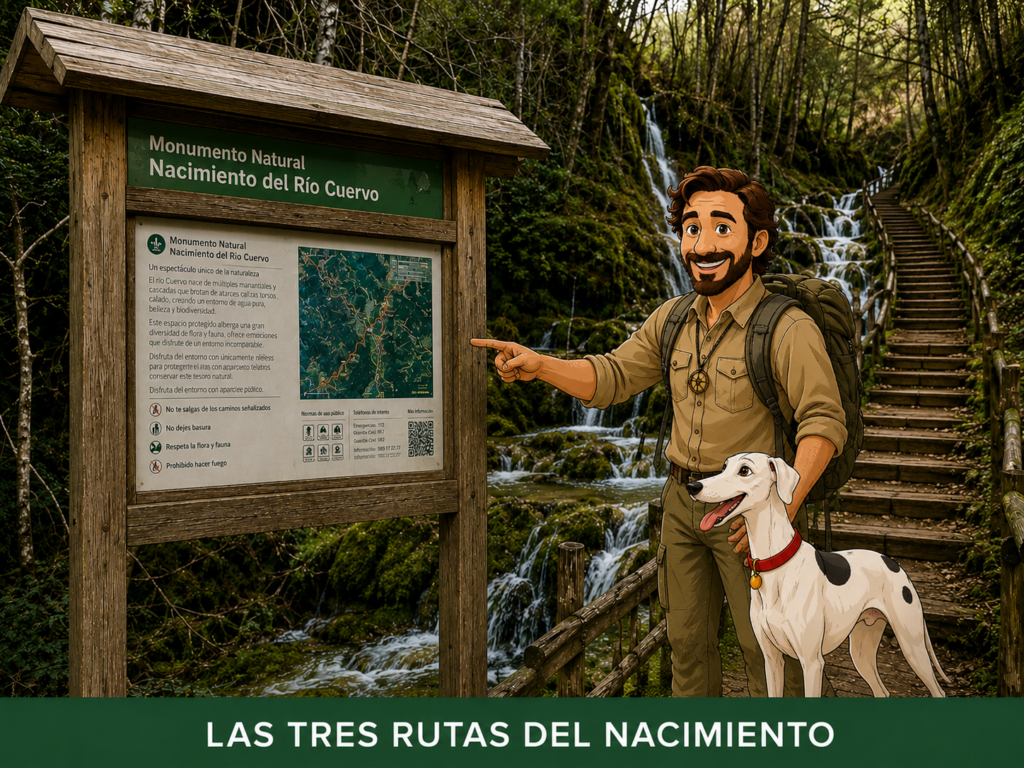 Imagen de Odi y Juanma de avatar señalando el nacimiento del río Cuervo