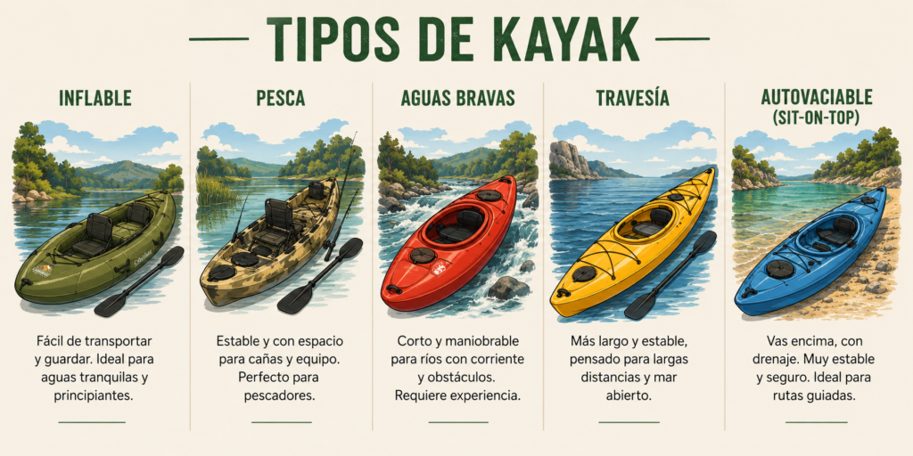 Tipos de Kayak-Qué es un kayak- imagen de distintos tipos de kayak