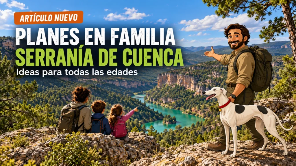 Planes en familia por la Serranía de Cuenca con niños, guía local y perro en un mirador natural